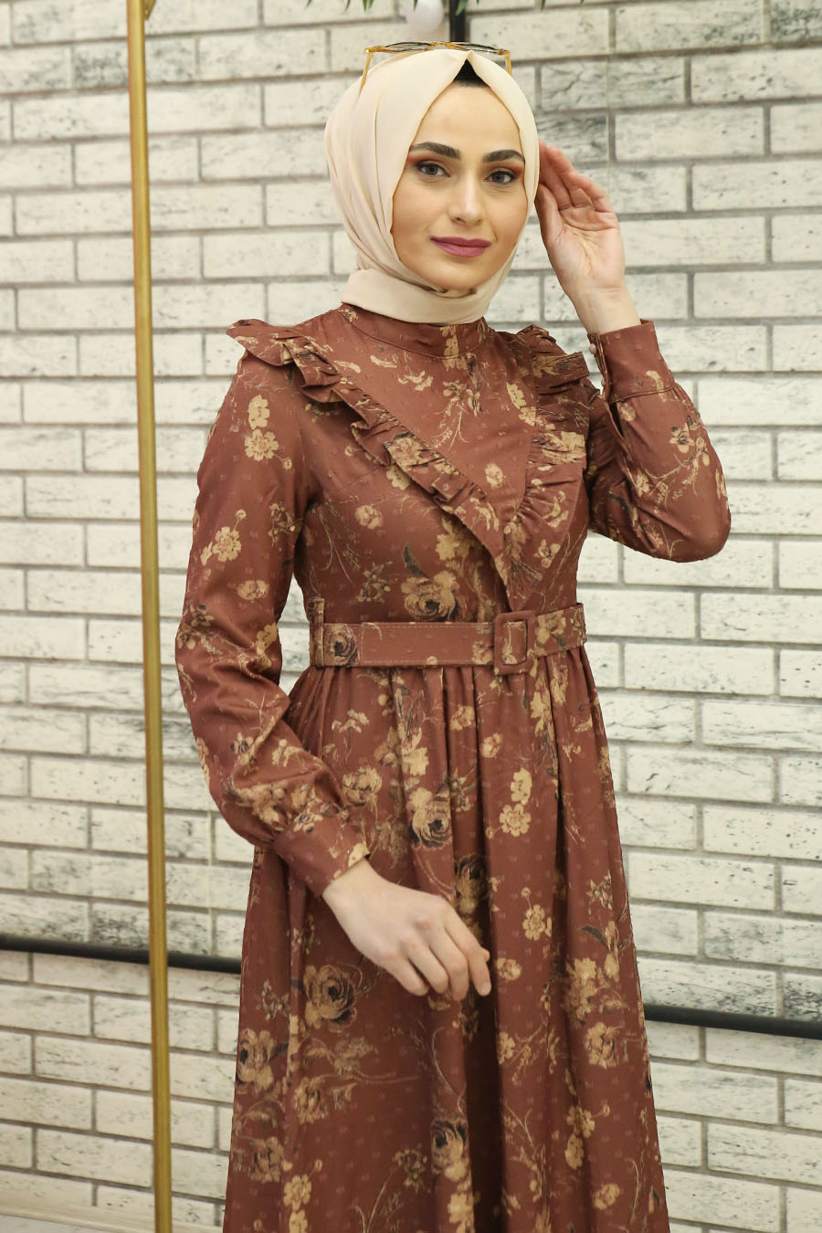 FLOWER PATTERNED ROSE COLOR DRESS 